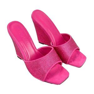 XY London Womens/Ladies Peggie Rhinestone Wedge Mules / Pink